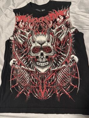Affliction Black Red White Skull Graphic Tank Top